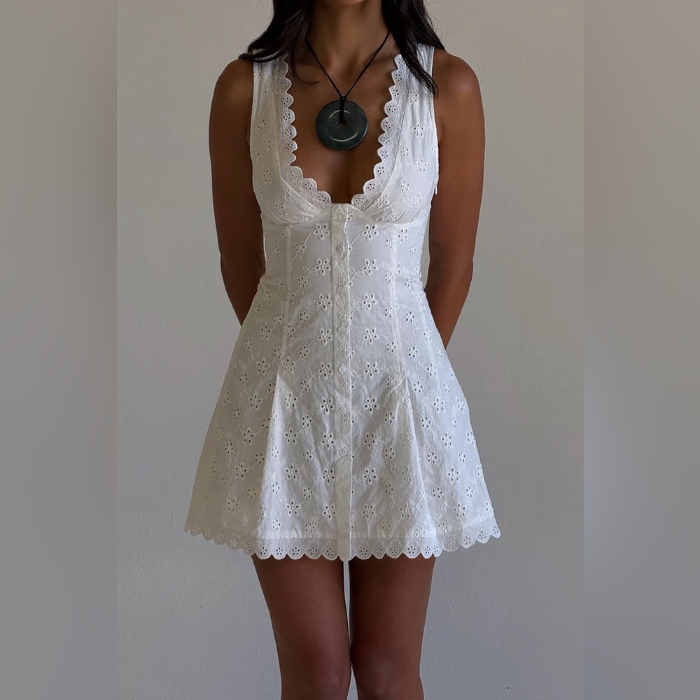 NWT Frankie’s Bikinis x BELLA HADID Farm Eyelet Mini Dress - Picture 3 of 13